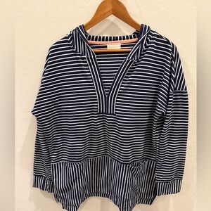 Melloday Navy & White Striped Hooded Tunic XL